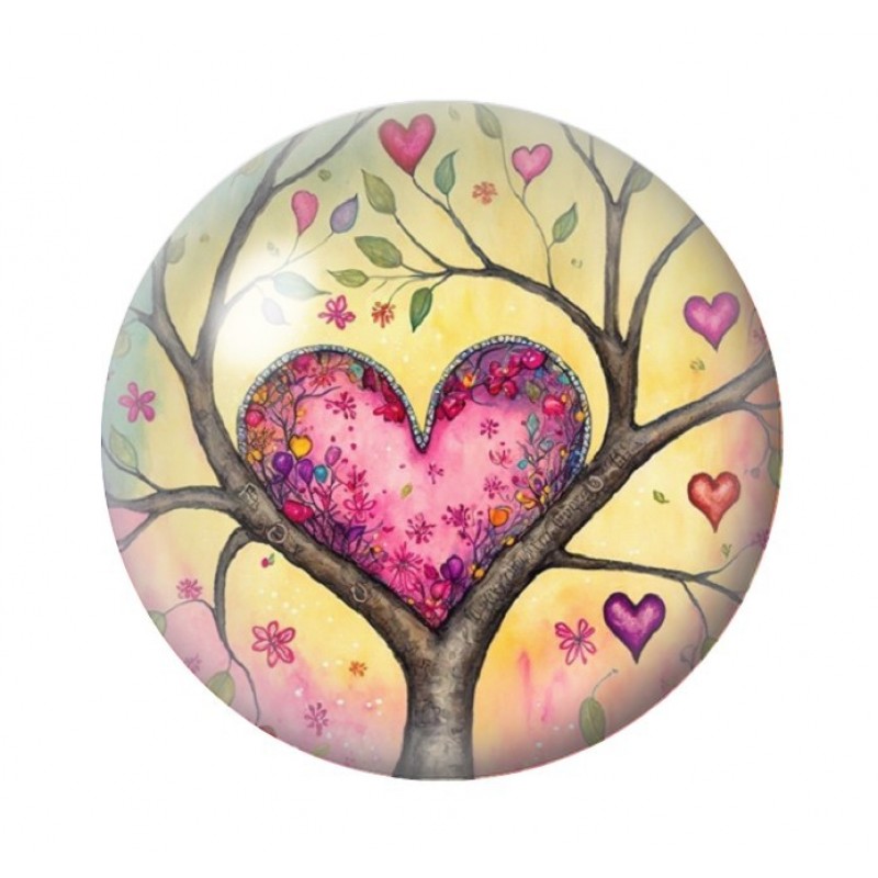 Cabochon en Verre Illustré Arbre Coeurs Amour St Valentin 12 à 25mm