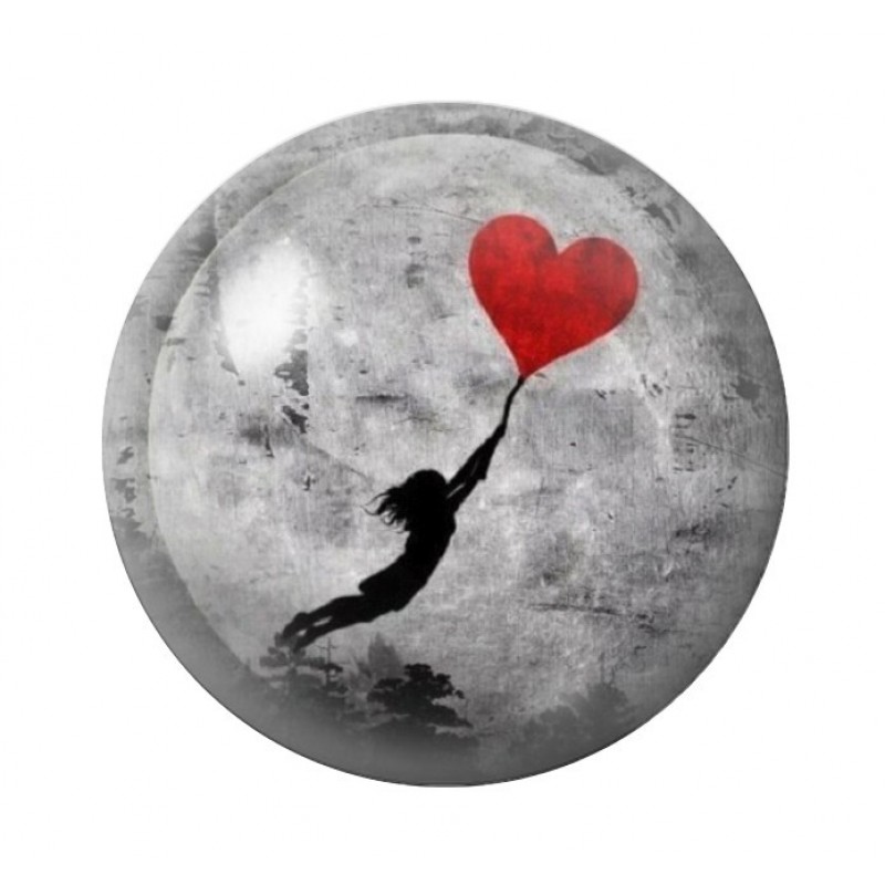 Cabochon en Verre Illustré Enfant Ballon Coeur Amour St Valentin 12 à 25mm