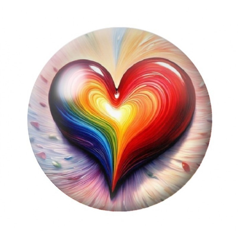 Cabochon en Verre Illustré Coeur Coloré Amour St Valentin 12 à 25mm