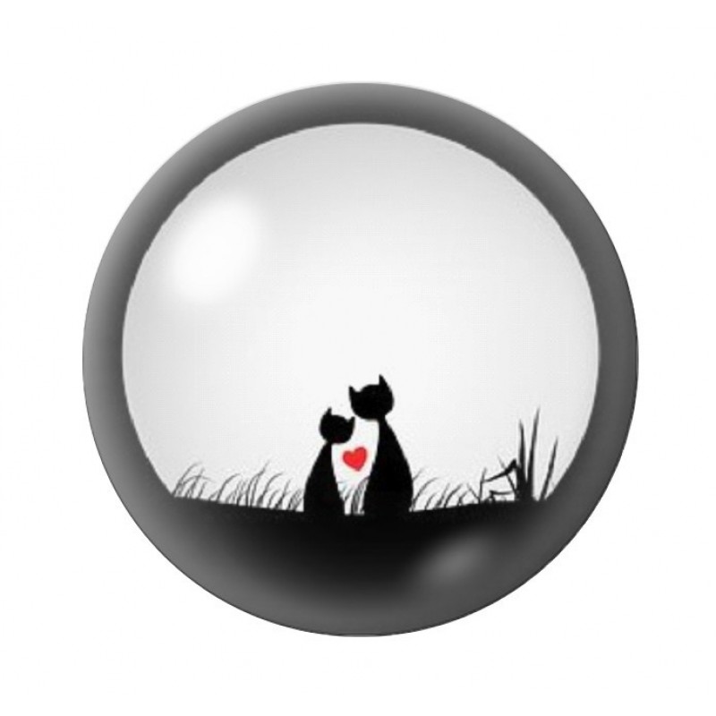 Cabochon en Verre Illustré Chats Lune Coeur Amour St Valentin 12 à 25mm