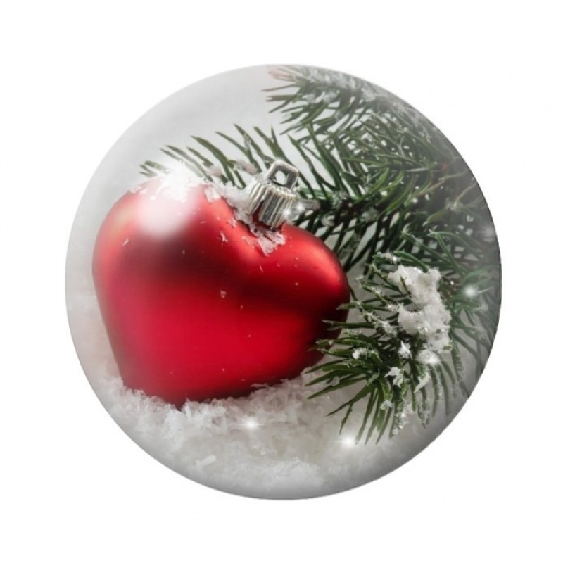 Cabochon en Verre Illustré Boule de Noël Coeur Amour St Valentin 12 à 25mm