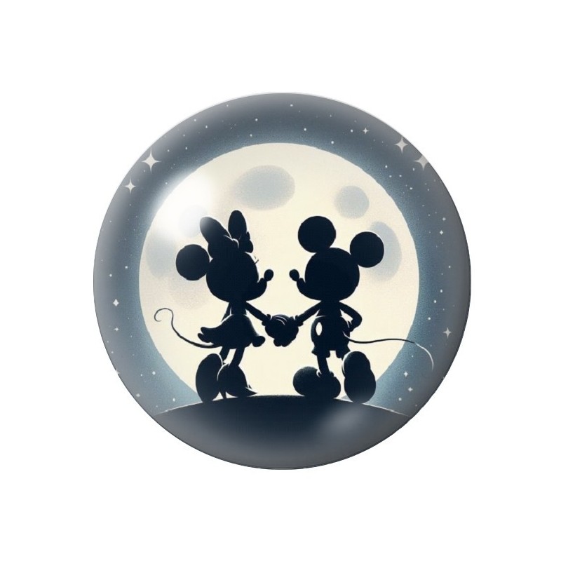 Cabochon en Verre Illustré Mickey et Minnie Amour St Valentin 12 à 25mm