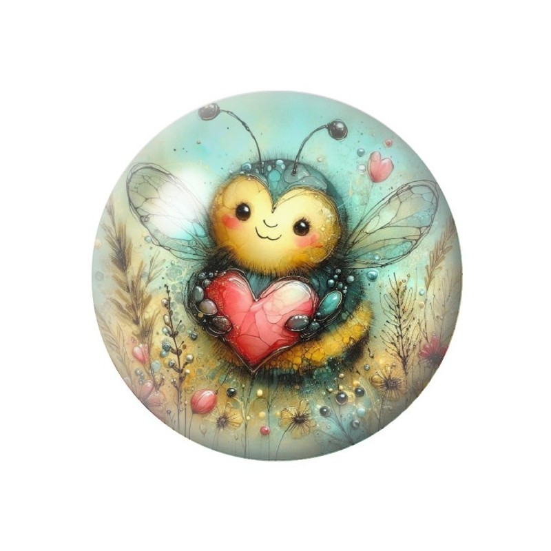 Cabochon en Verre Illustré Coeur Bourdon Amour St Valentin 12 à 25mm