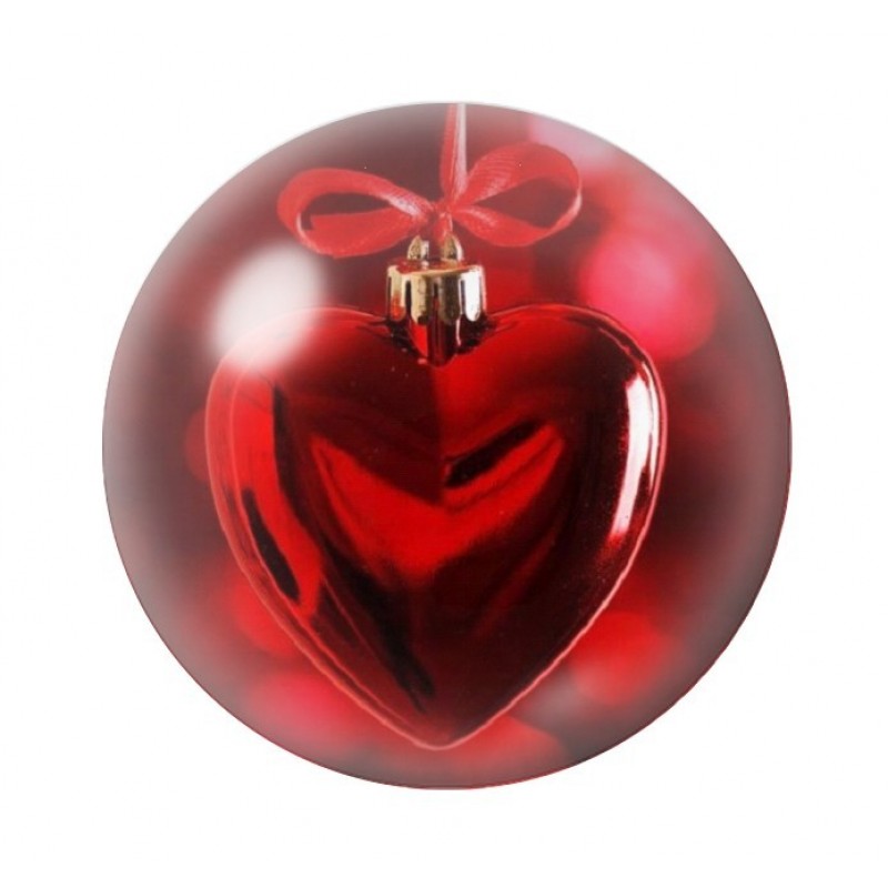 Cabochon en Verre Illustré Boule de Noël Coeur Amour St Valentin 12 à 25mm