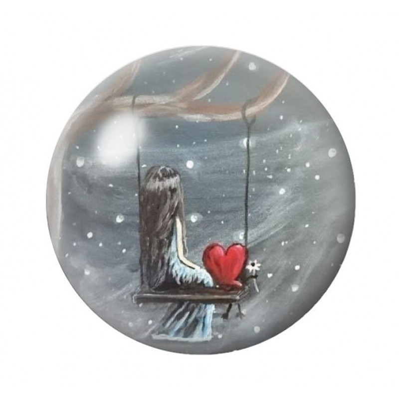Cabochon en Verre Illustré Petite Fille Coeur Amour St Valentin 12 à 25mm