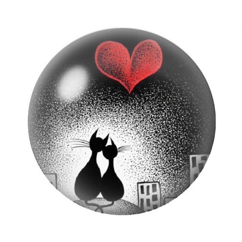 Cabochon en Verre Illustré Chats Coeur Amour St Valentin 12 à 25mm