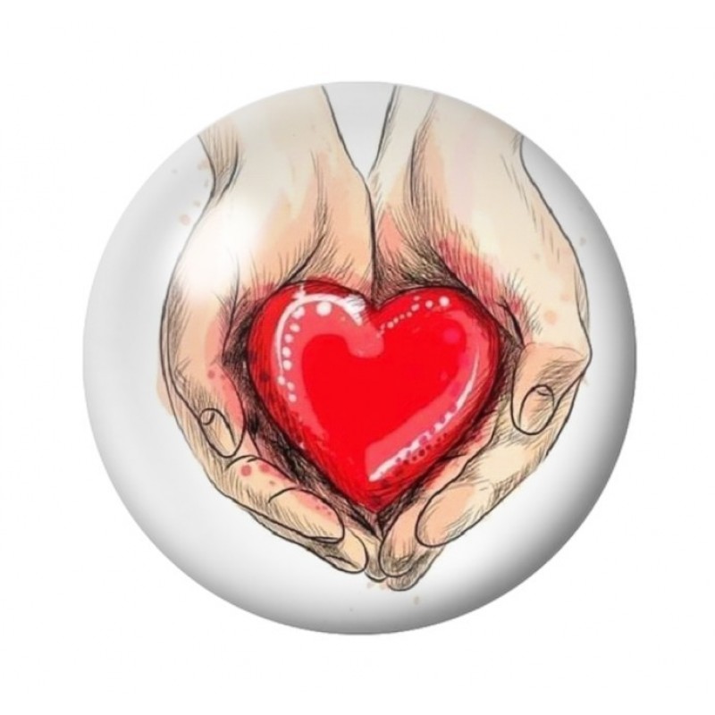 Cabochon en Verre Illustré Mains Coeur Amour St Valentin 12 à 25mm