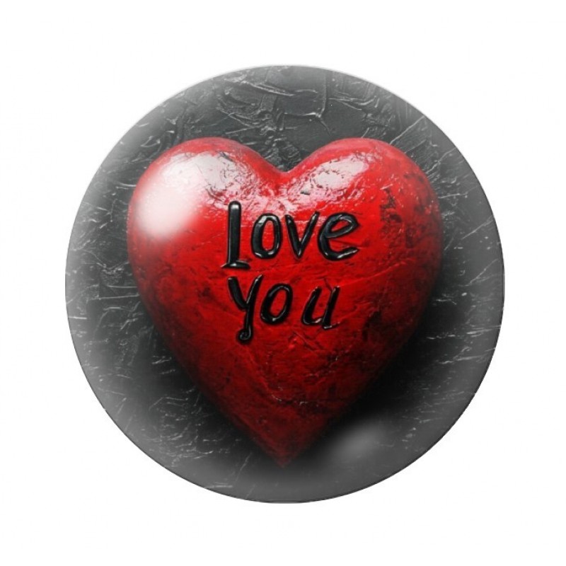 Cabochon en Verre Illustré "Love you" Coeur Amour St Valentin 12 à 25mm