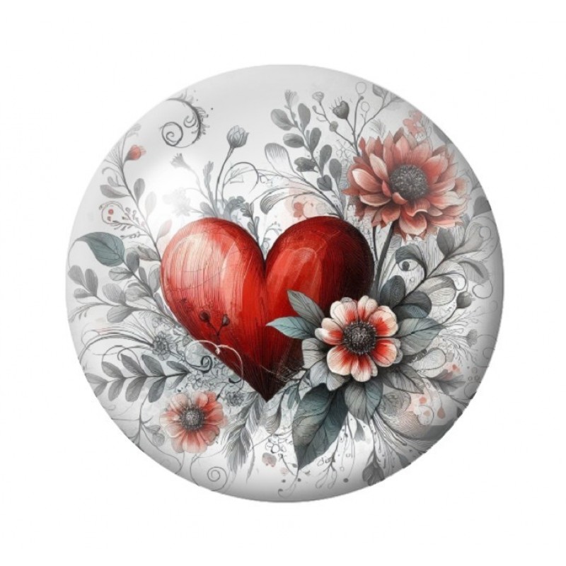 Cabochon en Verre Illustré Coeur Amour St Valentin 12 à 25mm
