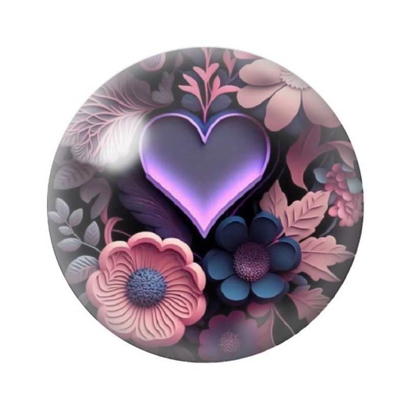 Cabochon en Verre Illustré Coeur Amour St Valentin 12 à 25mm