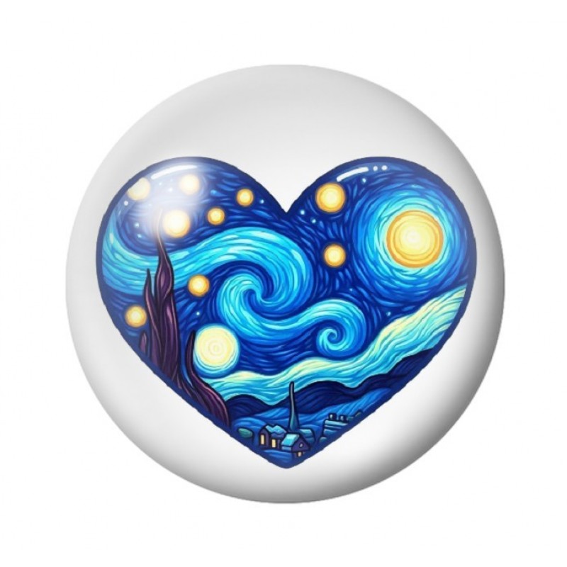 Cabochon en Verre Illustré Nuit Etoilée Coeur Amour St Valentin 12 à 25mm