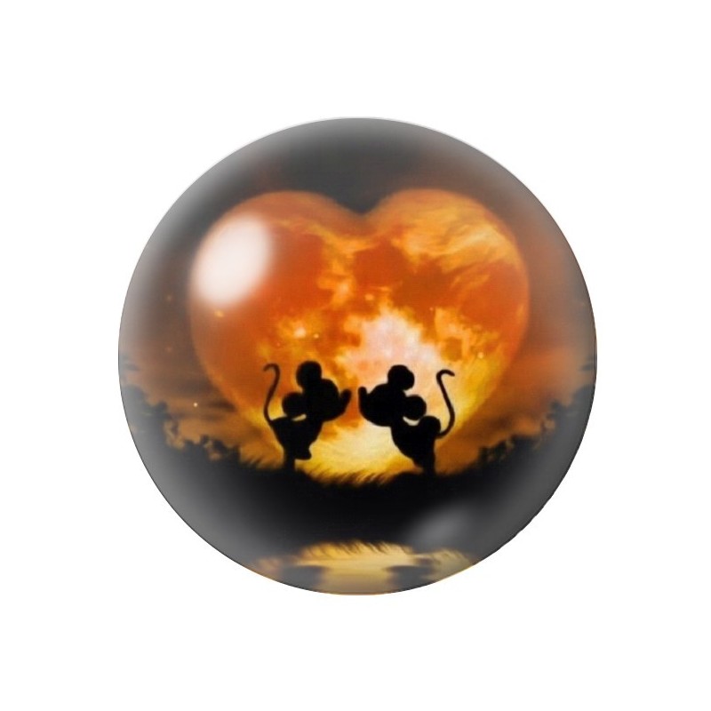 Cabochon en Verre Illustré Mickey et Minnie Coeur Amour St Valentin 12 à 25mm