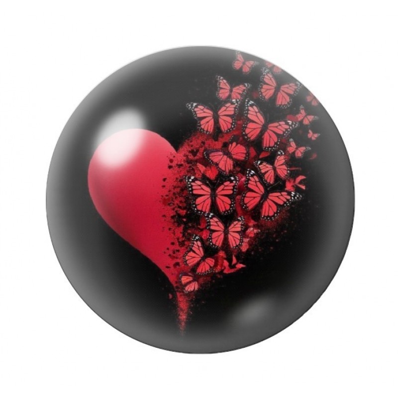 Cabochon en Verre Illustré Coeurs Papillons Amour St Valentin 12 à 25mm