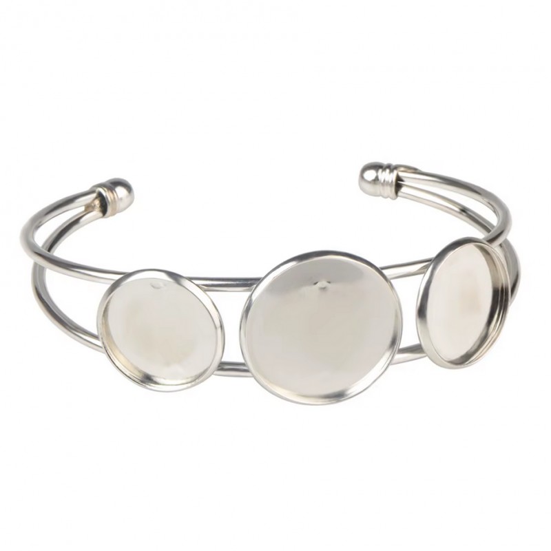 Support Bracelet Argenté en Acier Inoxydable pour Cabochon 16 et 20mm