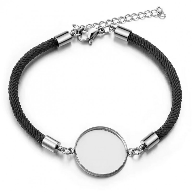 Support Bracelet Argenté en Acier Inoxydable et Cordon pour Cabochon 20mm