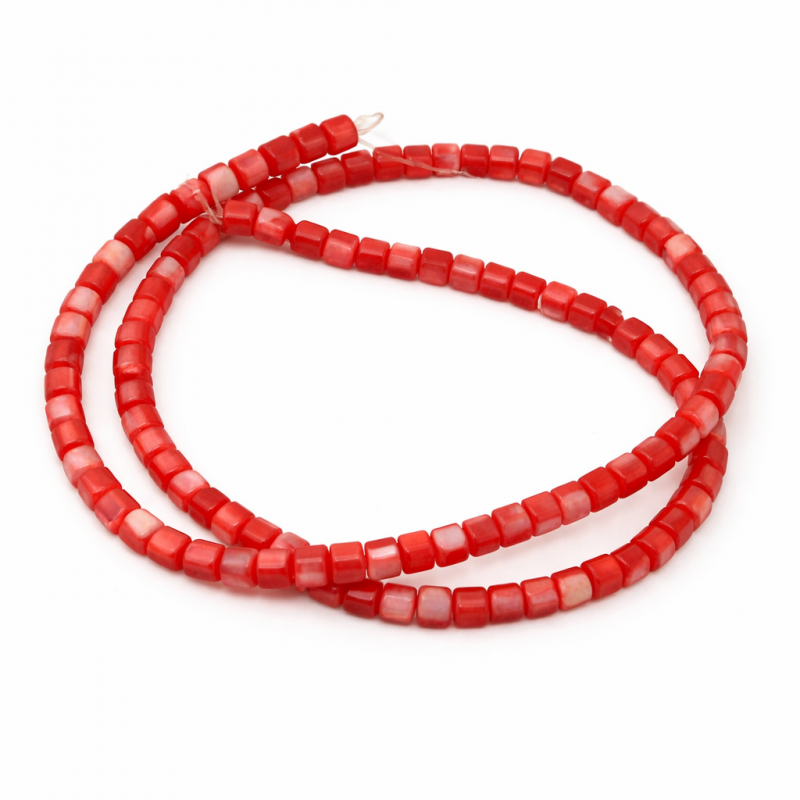 110 Perles Carrées en Nacre Pierre Naturelle Rouge 3,5mm
