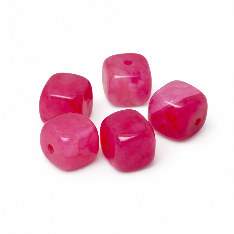 5 Perles Pierre Naturelle Agate Carré Fuchsia 8mm