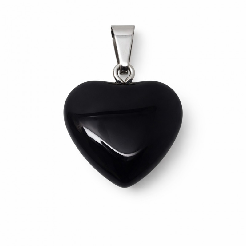 Pendentif Coeur Pierre Naturelle Obsidienne Noire 20mm