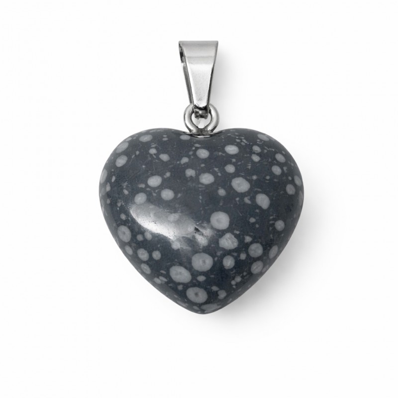 Pendentif Coeur Pierre Naturelle Obsidienne Flocon de Neige 20mm