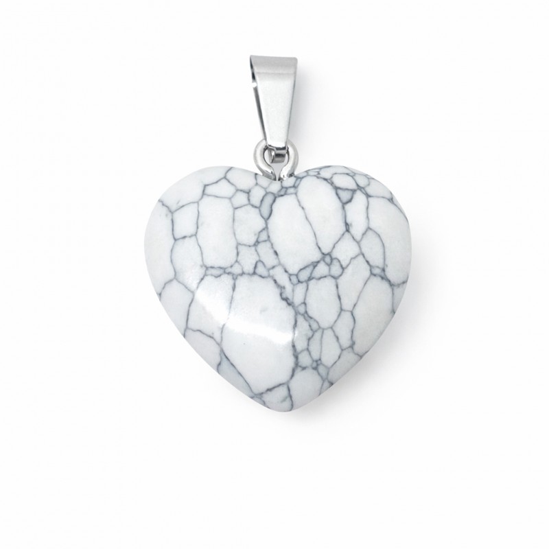Pendentif Coeur Pierre Naturelle Howlite 20mm