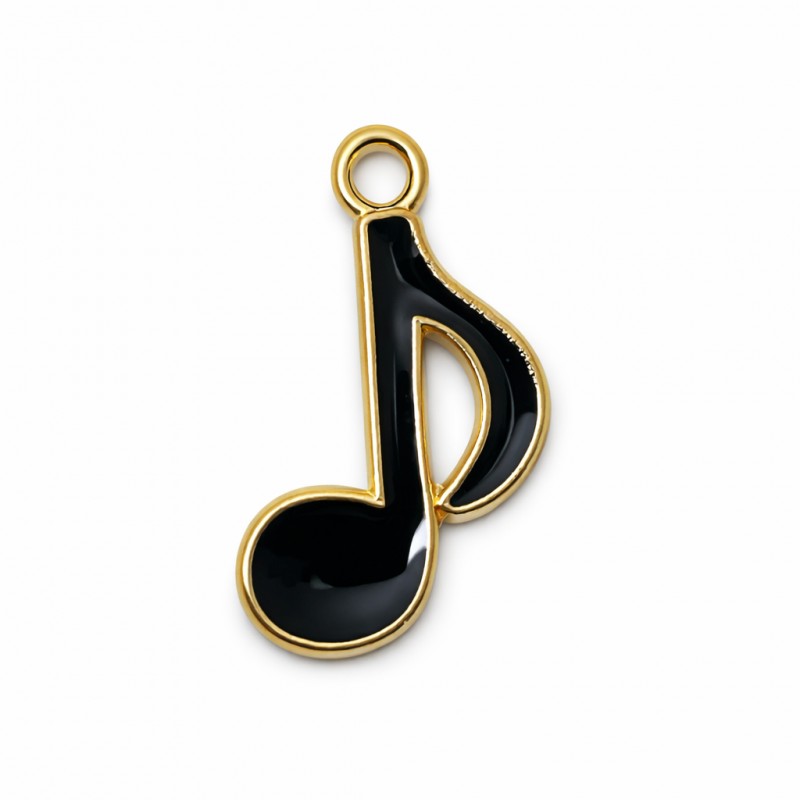 4 Breloques Note de Musique Émail Noir Métal Doré 22x14mm