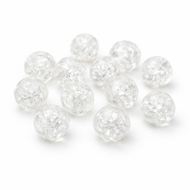 10 Perles en Verre Craquelé Blanc 6mm