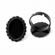 Support Bague Ajustable Noir pour Cabochon 13x18mm pour la Création de Bijoux Fantaisie - DIY