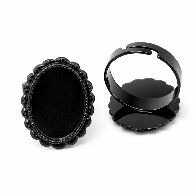 Support Bague Ajustable Noir pour Cabochon 13x18mm