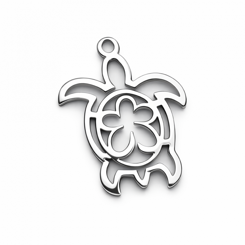 Breloque Tortue de Mer en Acier Inoxydable Argenté 19x14mm