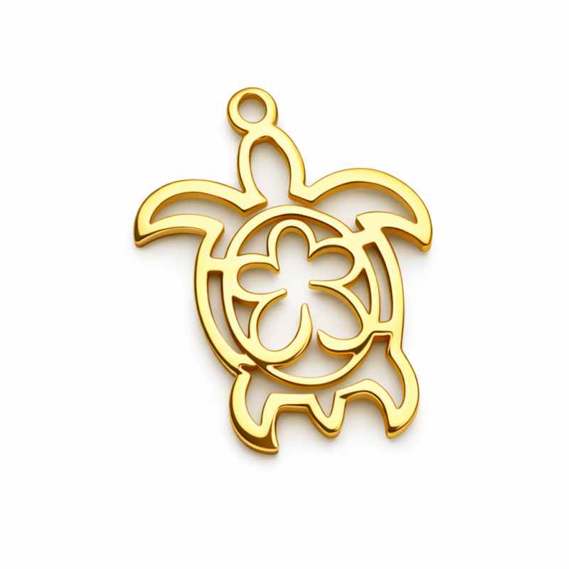 Breloque Tortue de Mer en Acier Inoxydable Doré 19x14mm