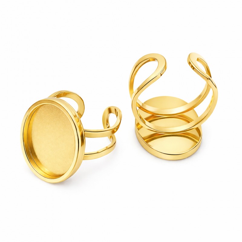 Support Bague Ajustable Doré en Acier Inoxydable pour Cabochon 13x18mm