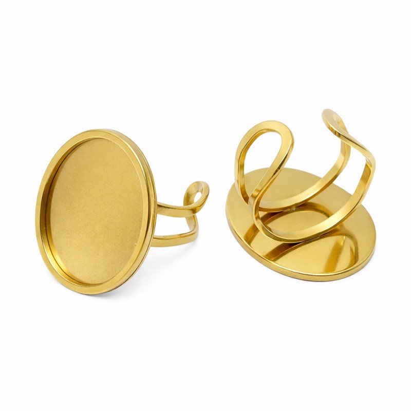 Support Bague Ajustable Doré en Acier Inoxydable pour Cabochon 18x25mm