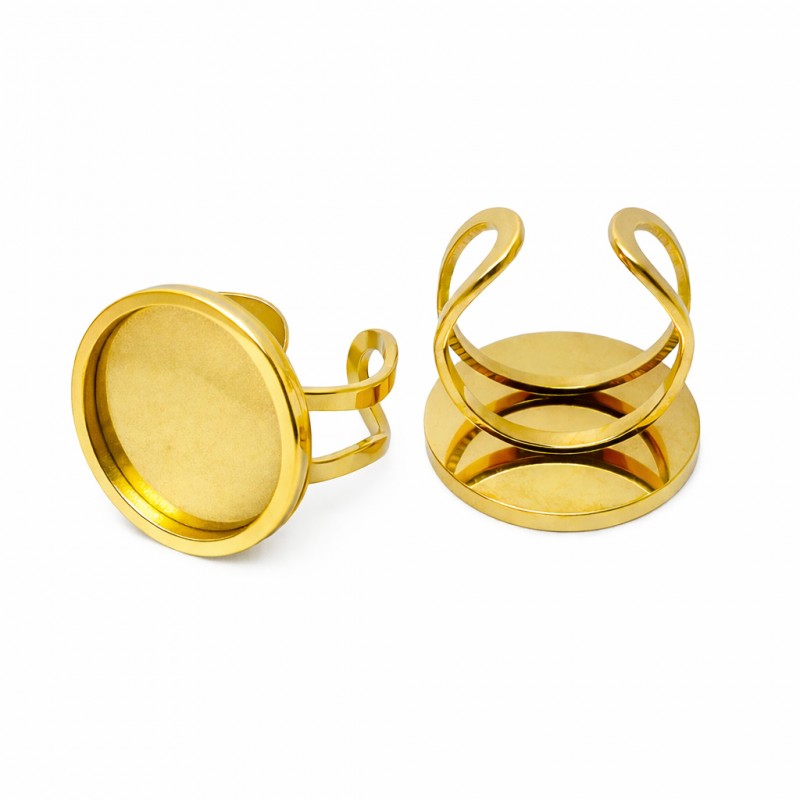 Support Bague Ajustable Doré en Acier Inoxydable pour Cabochon 20mm