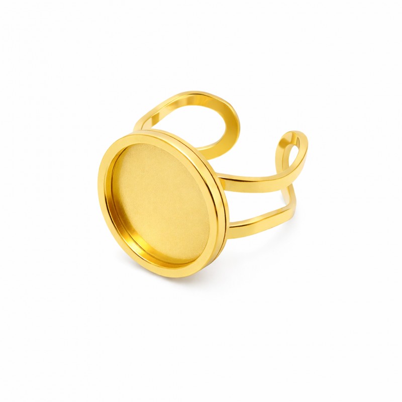 Support Bague Ajustable Doré en Acier Inoxydable pour Cabochon 14mm