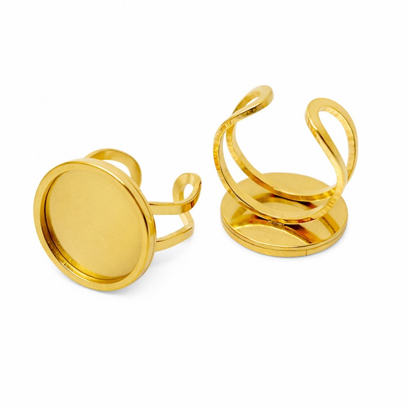 Support Bague Ajustable Doré en Acier Inoxydable pour Cabochon 16mm