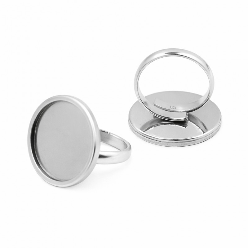 Support Bague Ajustable Argenté en Acier Inoxydable pour Cabochon 20mm