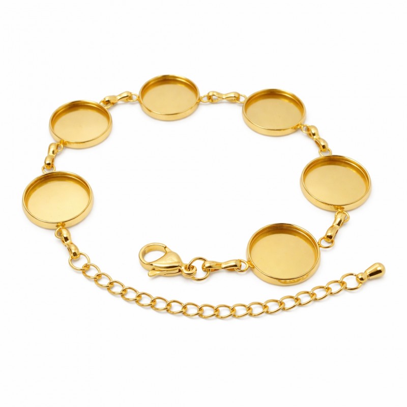 Support Bracelet Doré en Acier Inoxydable pour Cabochon 12mm