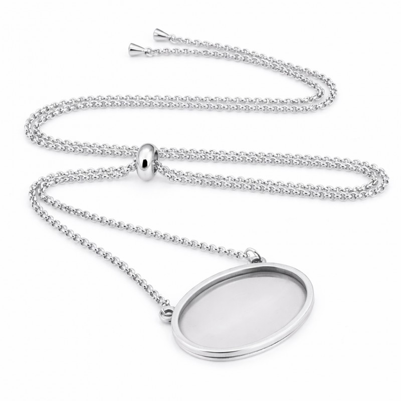 Collier pour Cabochon 18x25mm Chaîne 1,5mm en Acier Inoxydable Argenté - 65cm Long