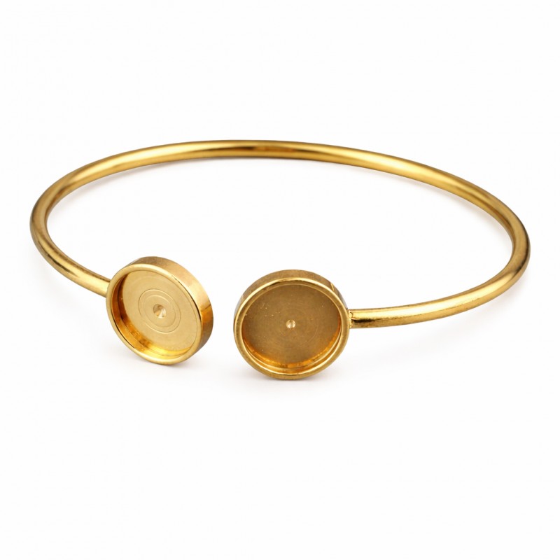 Support Bracelet Doré en Acier Inoxydable pour Double Cabochon 12mm