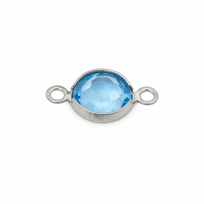 Connecteur Strass en Verre Métal Argenté en Acier Inoxydable 15x9mm