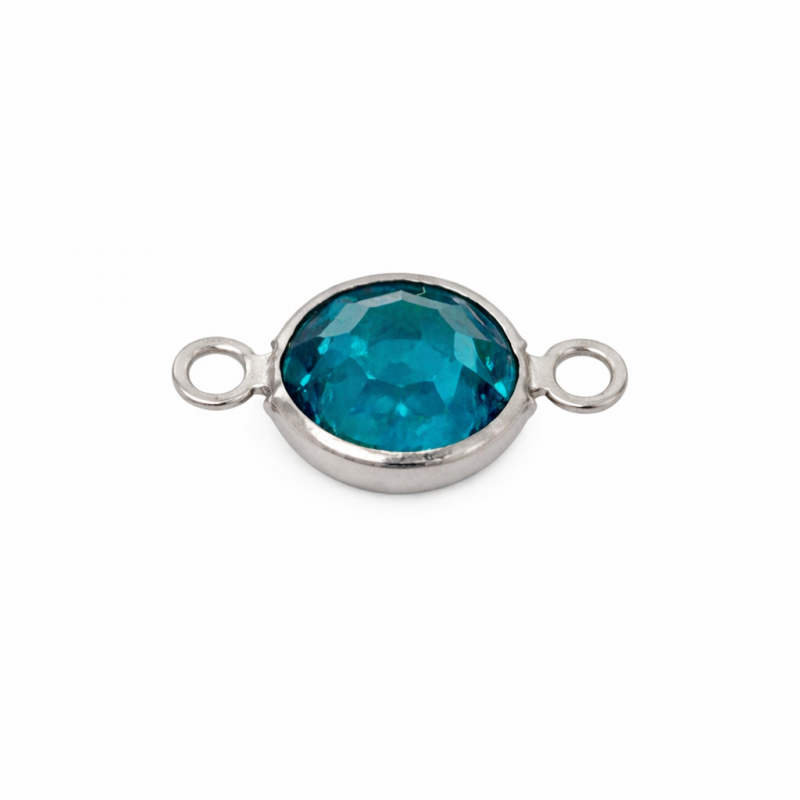 Connecteur Strass en Verre Métal Argenté en Acier Inoxydable 15x9mm