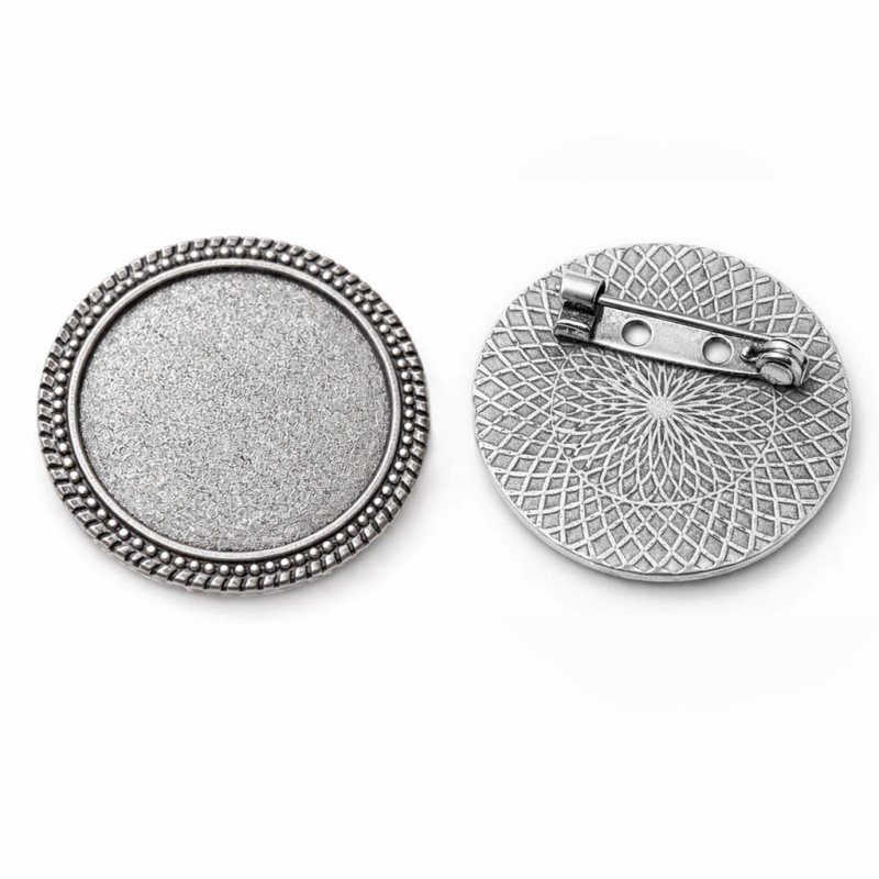 Support Broche Argenté pour Cabochon 25mm