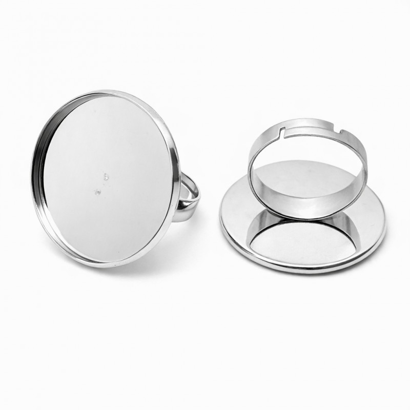 Support Bague Ajustable en Acier Inoxydable Argenté pour Cabochon 25mm