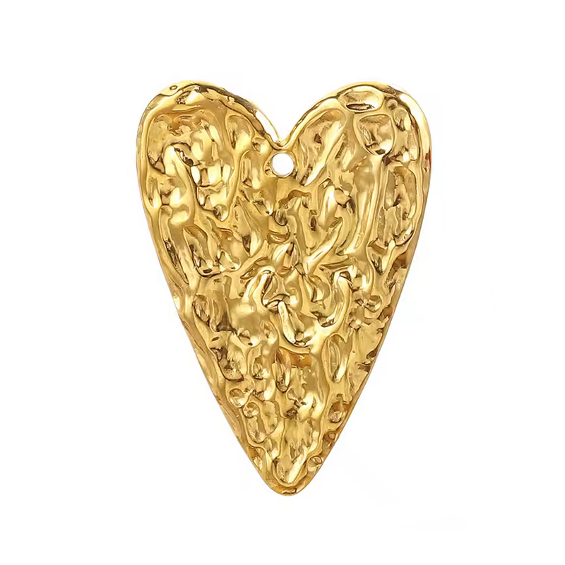 Breloque Coeur Texturé en Acier Inoxydable Doré 34x24mm