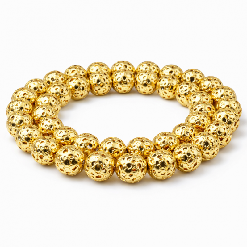 10 Perles Pierre de Lave Naturelle Plaqué Or 14k 6mm