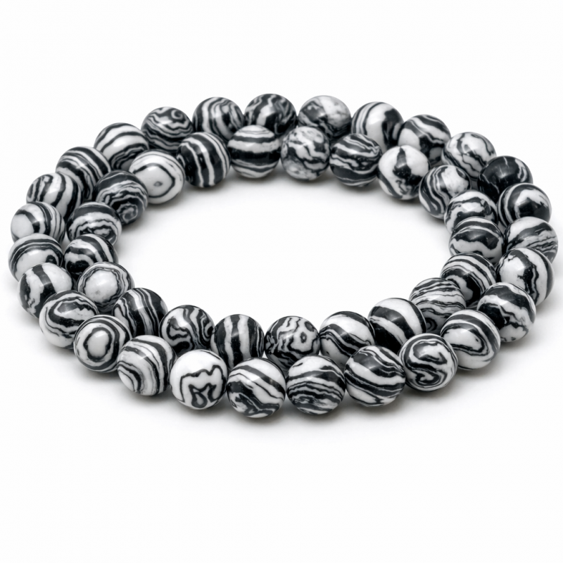 5 Perles Pierre Naturelle Jaspe Zèbre 8mm