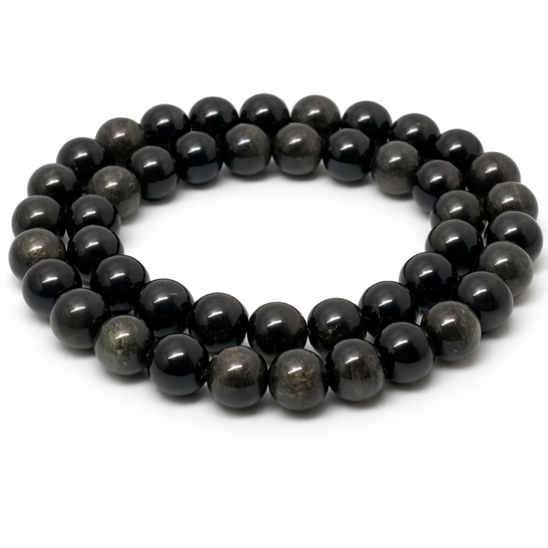 5 Perles Pierre Naturelle Obsidienne Dorée 8mm