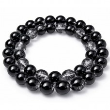 10 Perles en Verre Craquelé Noir 6mm
