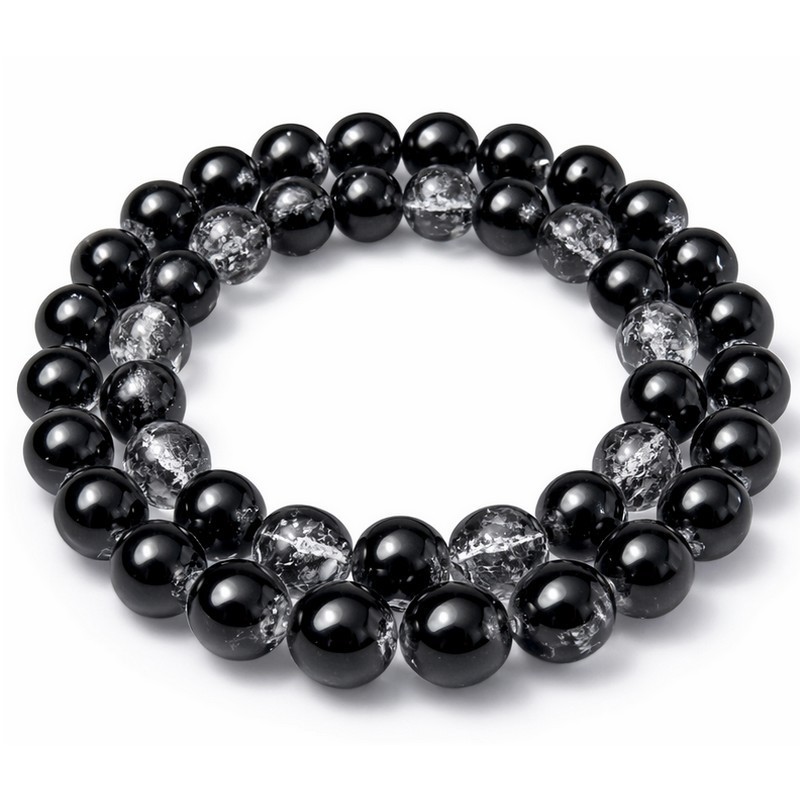 10 Perles en Verre Craquelé Noir 6mm