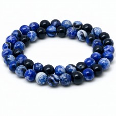 5 Perles Pierre Naturelle Agate Bleue Veinée 8mm